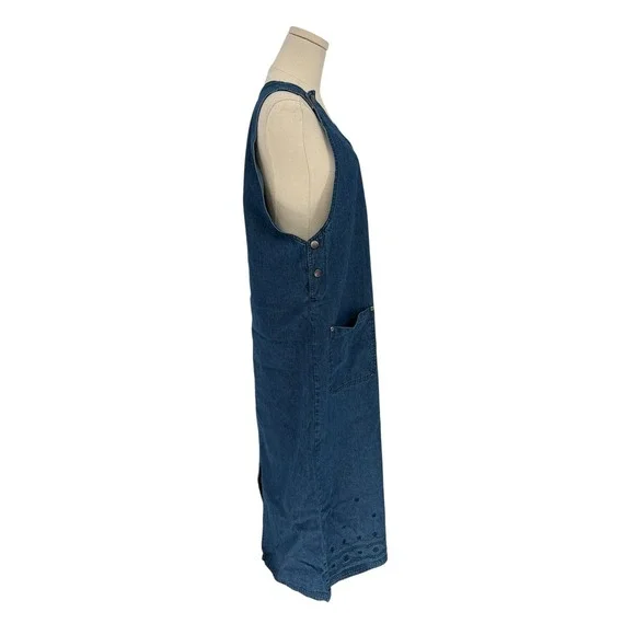 Vintage Premier International Denim Jumper Dress Blue Embroidered Cotton S